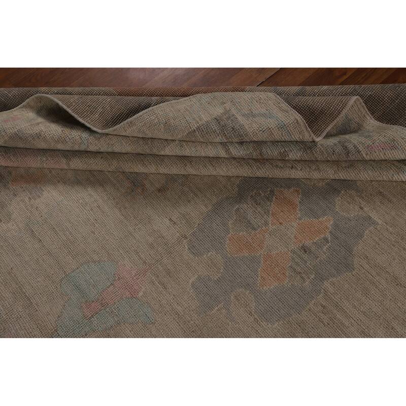 Vegetable Dye Oushak Turkish Area Rug Hand-Knotted Beige Wool Carpet - 9'3"x 12'5"