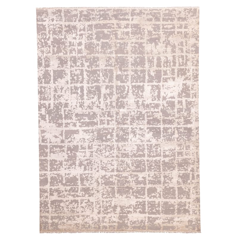 ECARPETGALLERY Hand-knotted Legacy Grey, Ivory, Light Khaki Silk, Wool Rug - 8'11 x 12'2