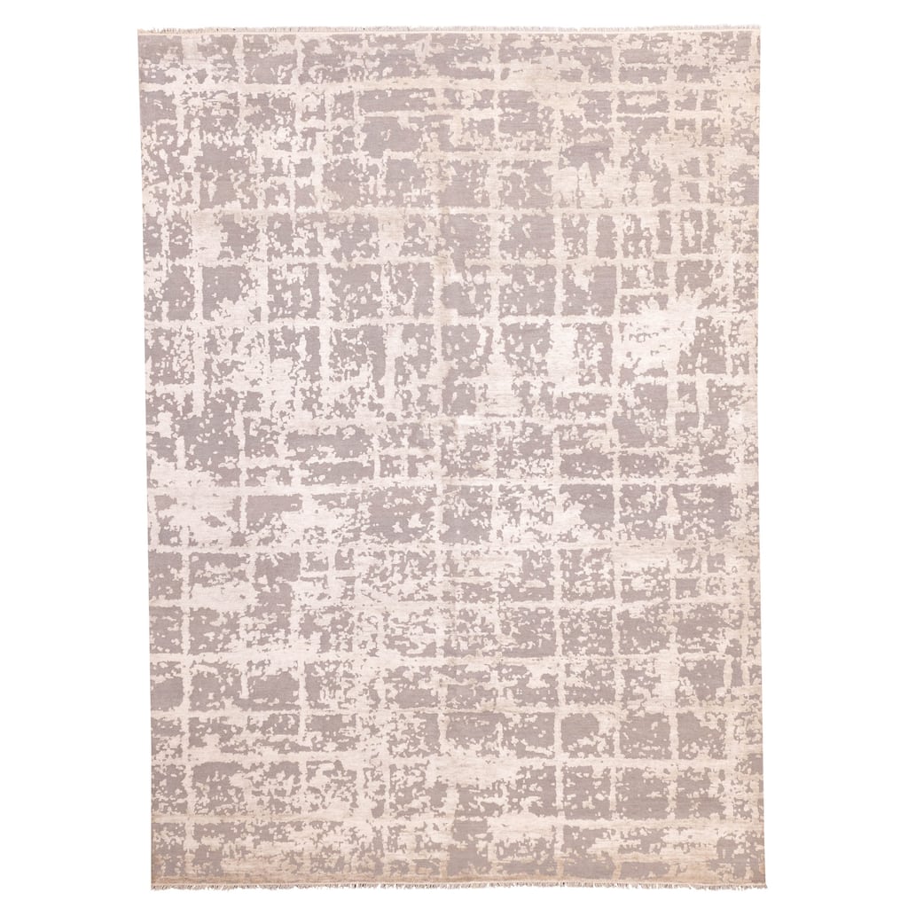 ECARPETGALLERY Hand-knotted Legacy Grey, Ivory, Light Khaki Silk, Wool Rug - 8'11 x 12'2