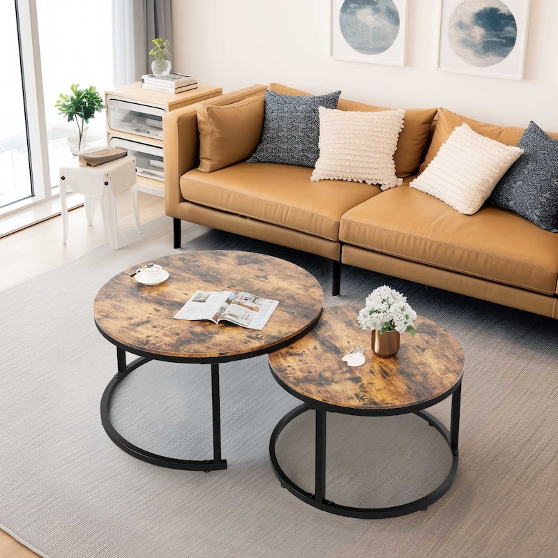 Moasis Modern Round Sofa Nesting Coffee Table Set of 2 for Living Room