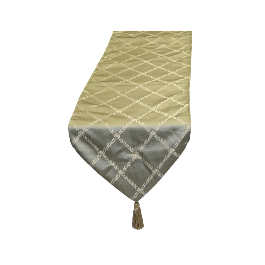 Violet Linen Diamond Damask, Green, 13 Inch by 90 Inch, Decorative Table Runners - 13" X 90"