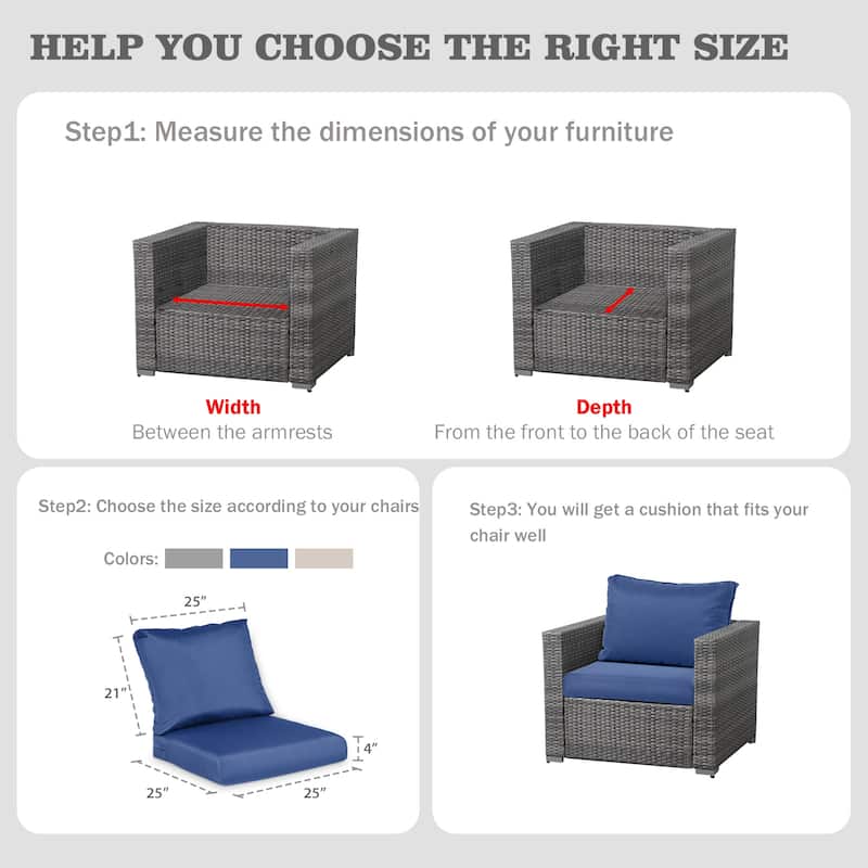 AOODOR Outdoor Chair Cushions Set of 2, Outdoor Deep Seat Cushions