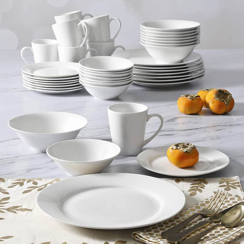 Gibson Porcelain Zen Buffet 16 Piece Round Full Dinnerware Set, White (2 Pack)