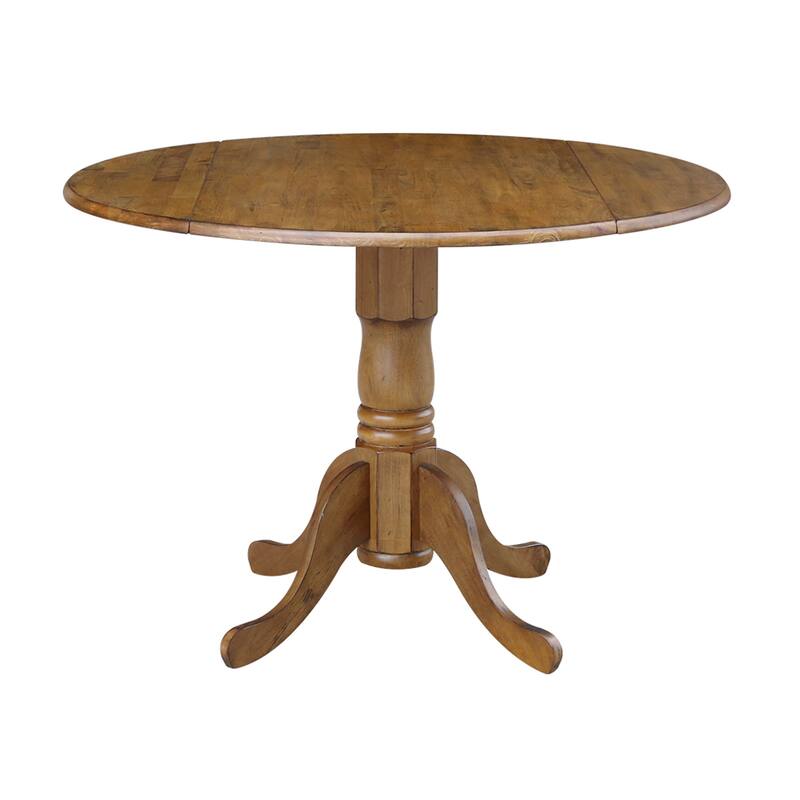 Round Pedestal Base Solid Wood 42-inch Drop-leaf Dining Table - Pecan
