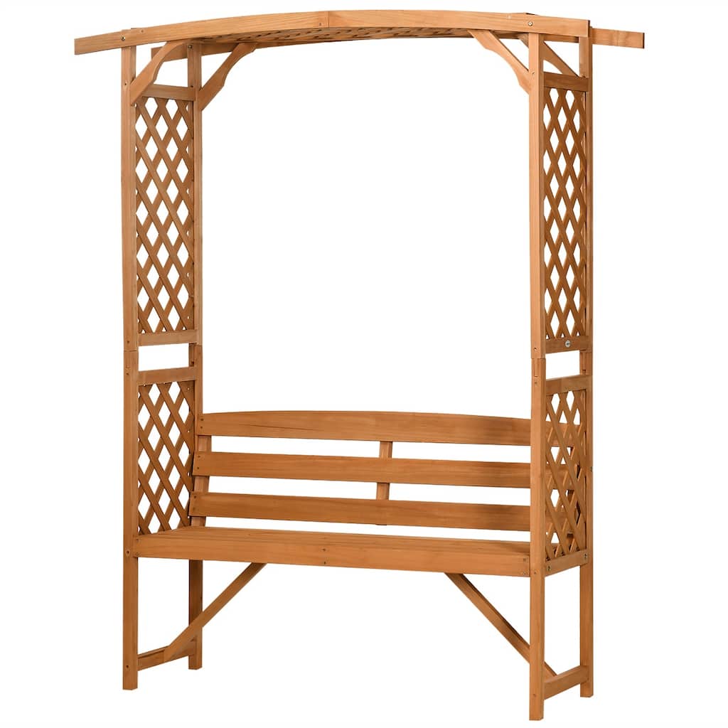 Fir Wood Arbor Arch Garden Bench with Trellis Pergola - 63" W x 19.75" D x 78" H