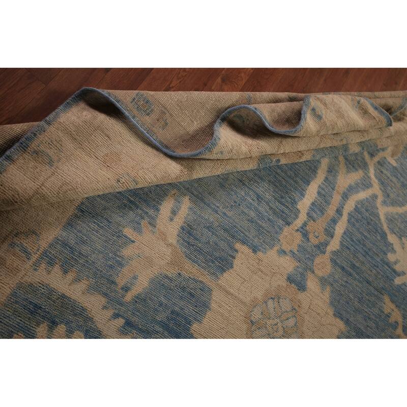 Vegetable Dye Blue Oushak Turkish Area Rug Hand-Knotted Wool Carpet - 8'2" x 9'11"