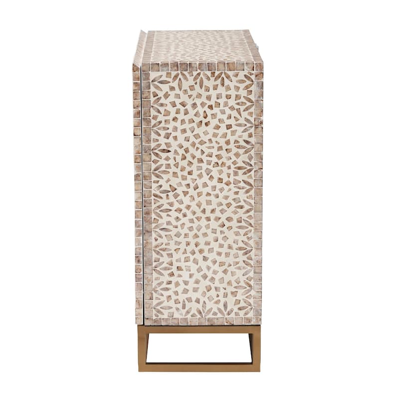 Ercilia Modern Bohemian White and Rustic Brown Mother of Pearl Storage Cabinet