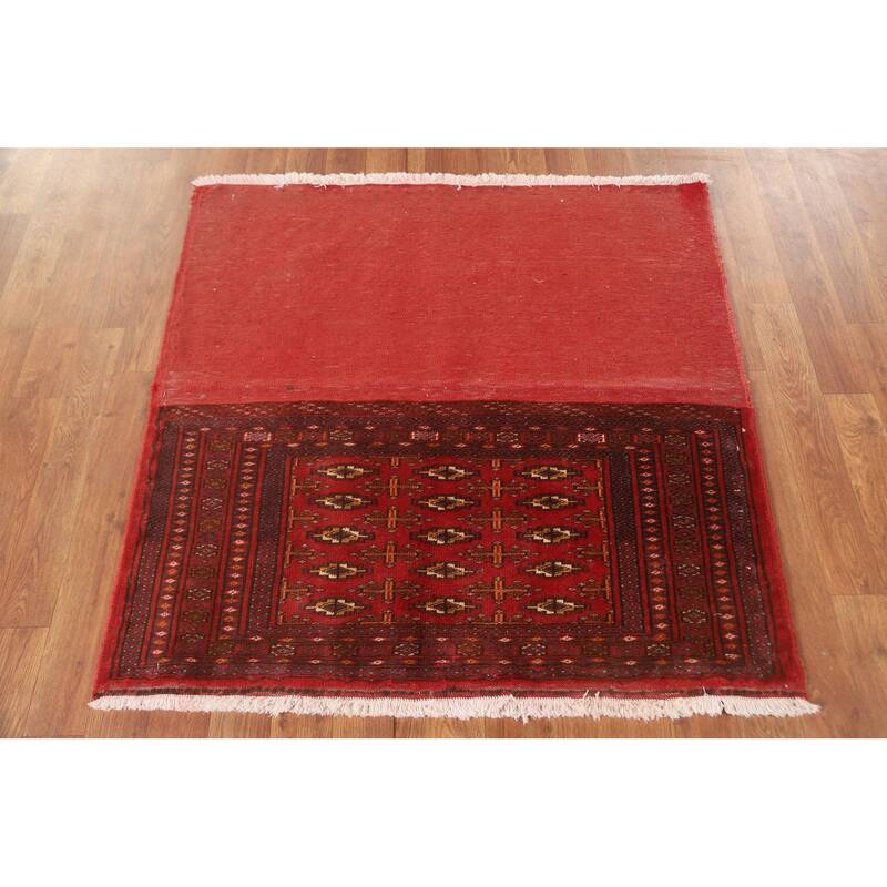 Geometric Turkoman Persian Square Rug Hand-Knotted Wool Carpet - 3'4" x 3'4"