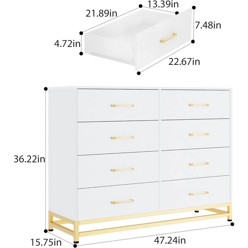 8 Drawer Dresser for Bedroom with Metal Handles
