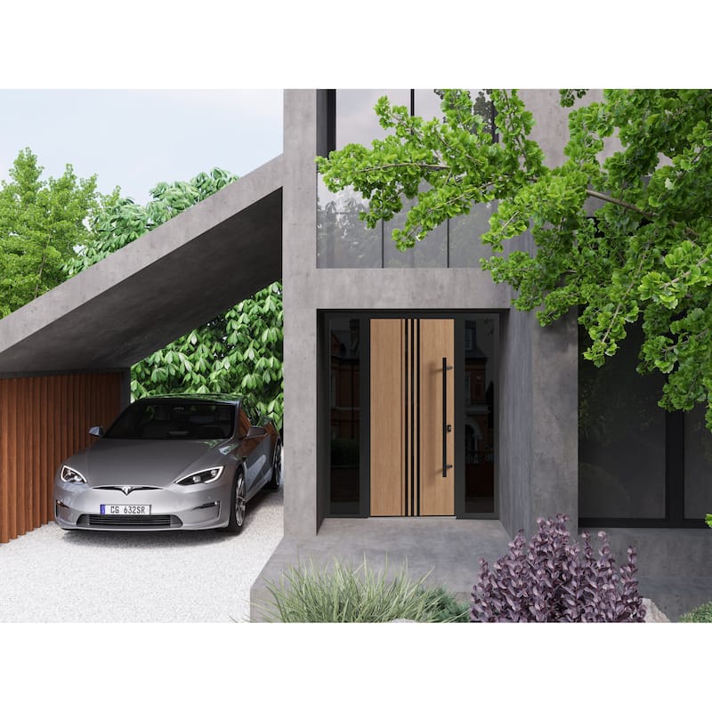 Front Exterior Prehung Steel Door Ronex 1055 Teak Entry Metal Painted W36xH80 Left hand Inswing