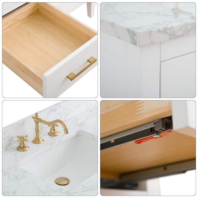 Vanity Art 60" Double Sink Bathroom Vanity Cabinet with Engineered Marble Top