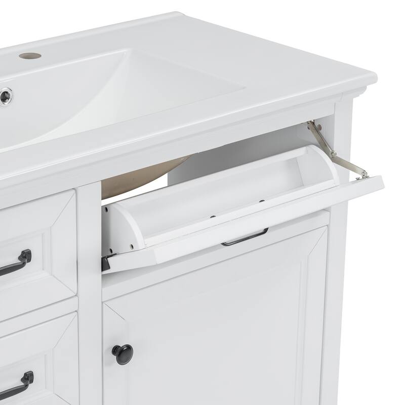 Bathroom Vanity with Ceramic Sink, Bathroom Storage Cabinet with 4 Drawers & 1 Soft-Close Door, Freestanding Bathroom Vanities