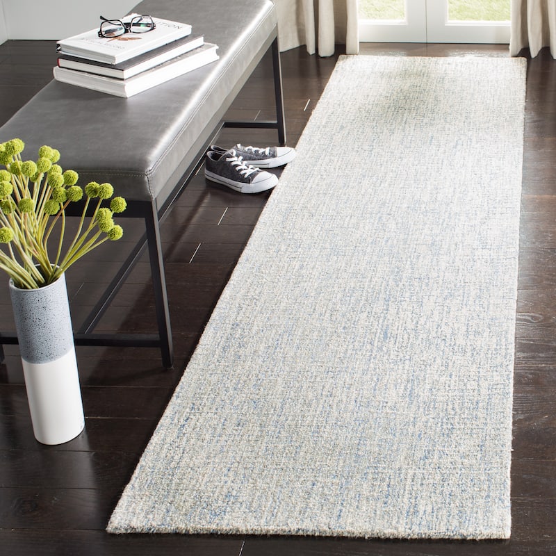 SAFAVIEH Handmade Abstract Emily Modern Wool Rug - 2'3" x 8' Runner - Ivory/Blue - Runner