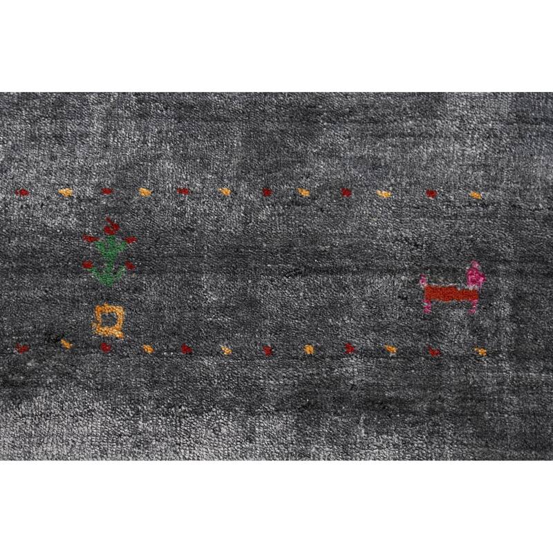 Hand Knotted Oriental 100% Wool Carpet Tribal Animal Pictorial Greys & Charcoal Gabbeh Area Rug - 5' 10'' X 4' 5''