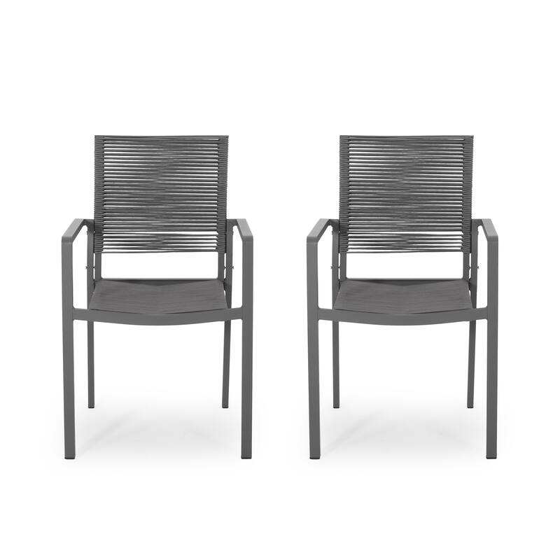 Patios Aluminum Dining Chair Set of 2, Rope Seat Garden Chair Side Chair, Black Kitchen Dining Room Furniture Dining Chairs