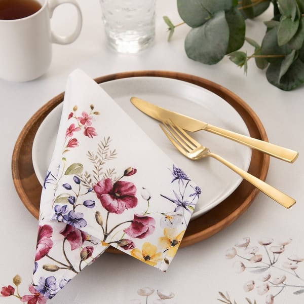 Poppy Wildflower Bordered Napkin Set of 4 - 17x17