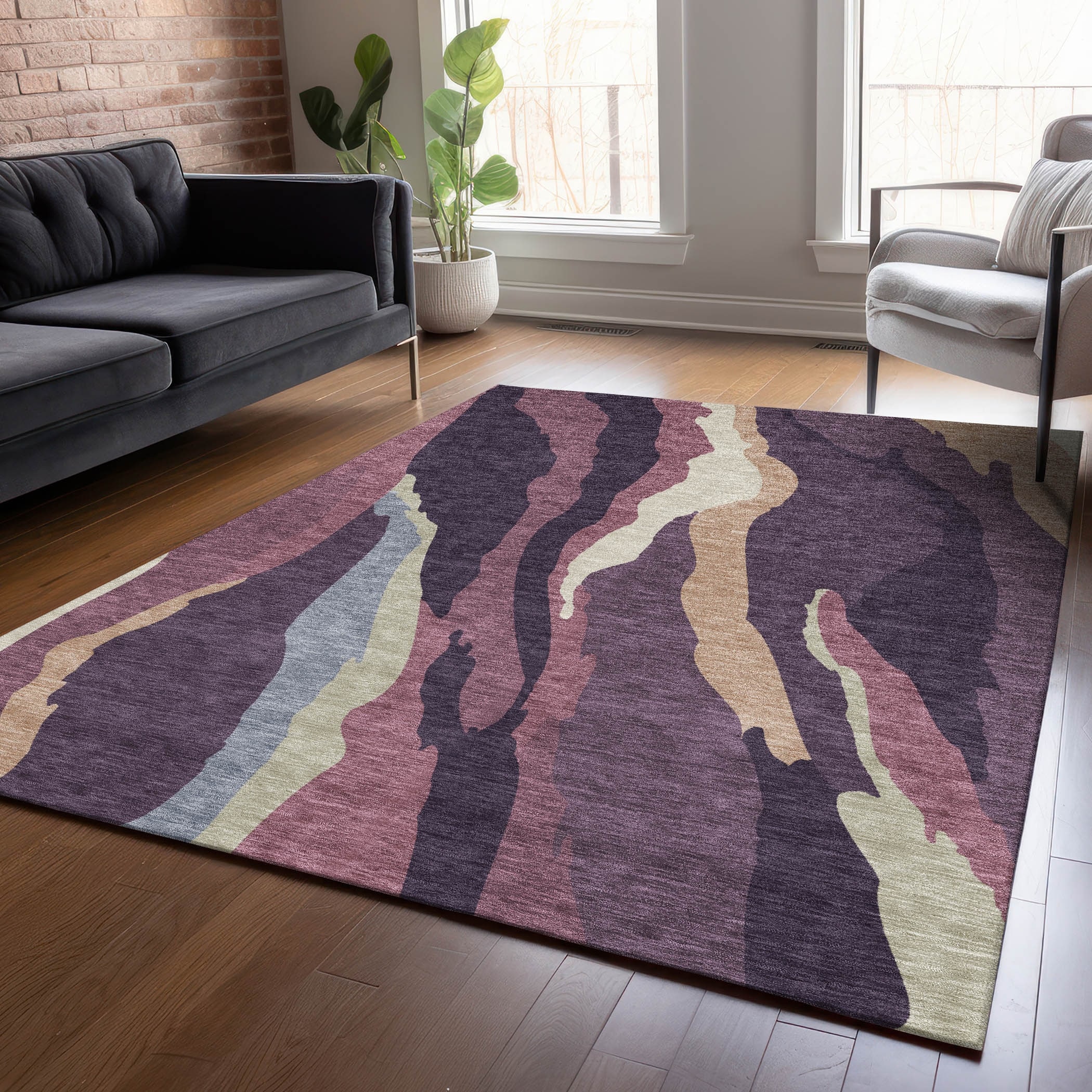 Machine Washable Indoor/ Outdoor Abstract Contemporary Chantille Rug