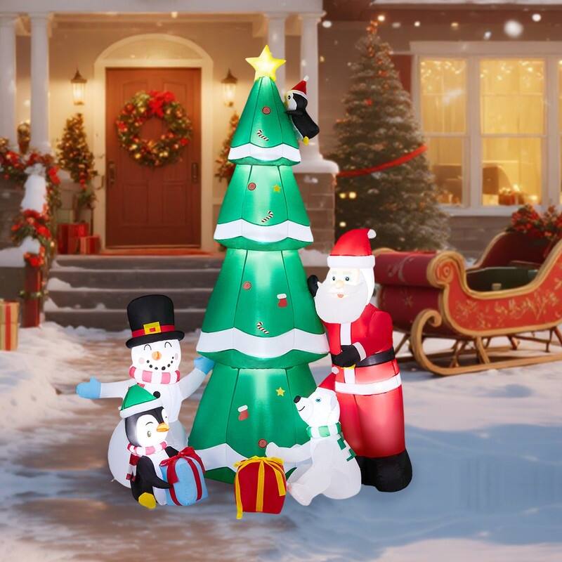 7.5FT Lighted Inflatable Christmas Tree with Santa and Snowman