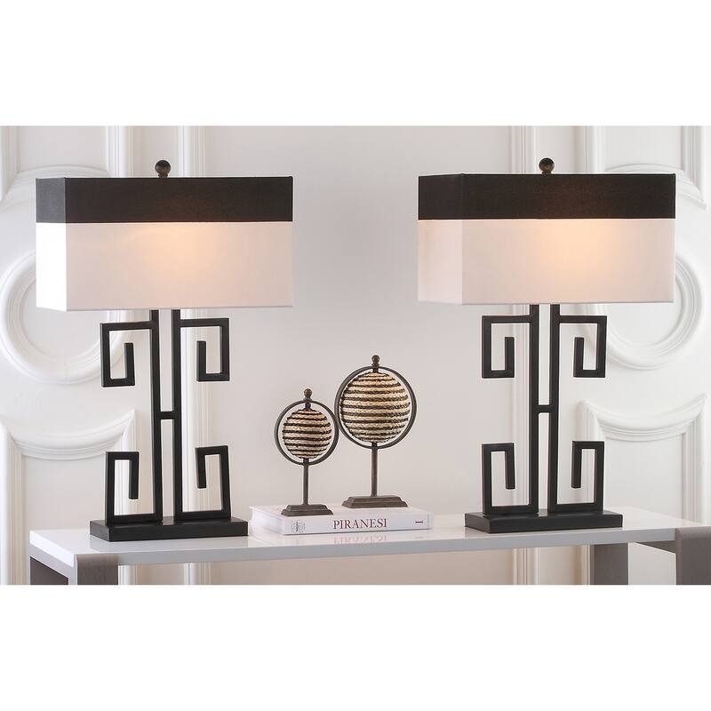 SAFAVIEH Lighting Yaeko Greek 28-inch Table Lamp (Set of 2) - 18" W x 9" D x 28" H - 18" W x 9" D x 28" H - 18"W x 9"D x 28"H - Black (Set of 2)