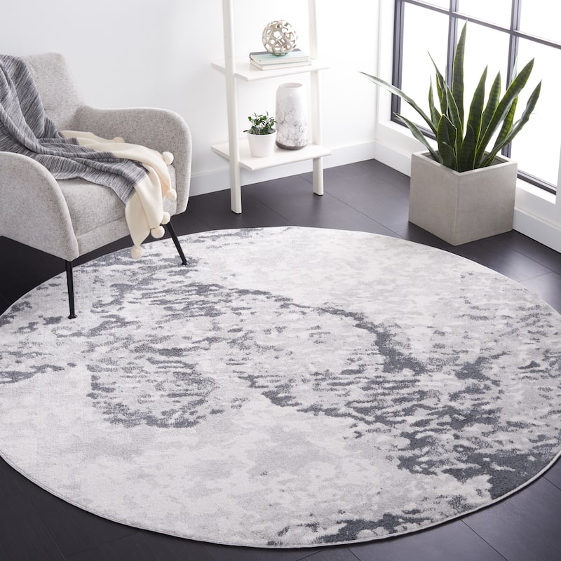 SAFAVIEH Toscana Amalia Abstract Rug - 6'7" Round - Grey/Ivory
