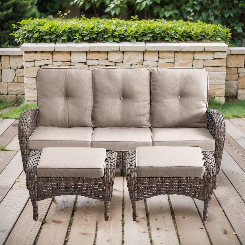 Gymojoy 3-Piece Outdoor Wicker Patio Furniture with 3 Seat Sofa, Rattan Coversation Set with Water Resistant Cushions