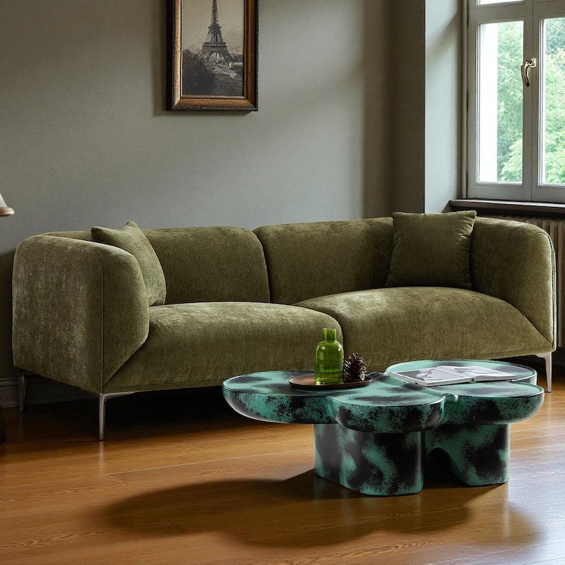 82.6" Modern Curved Boucle Sofa, Thick Cushions & Solid Wood Frame, Cozy Living Room Couch for Reading & Movie Nights