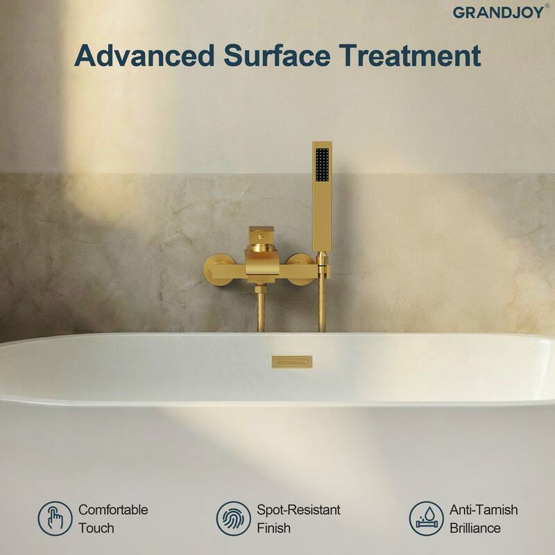 GRANDJOY Wall-mount Waterfall Bathtub Faucet with Handheld Shower