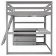 preview thumbnail 14 of 30, Full Size Loft Bed with Desk, Shelves, Two Built-in Drawers, Solid Pine Wood Frame, Guard Rails and Ladder, Grey