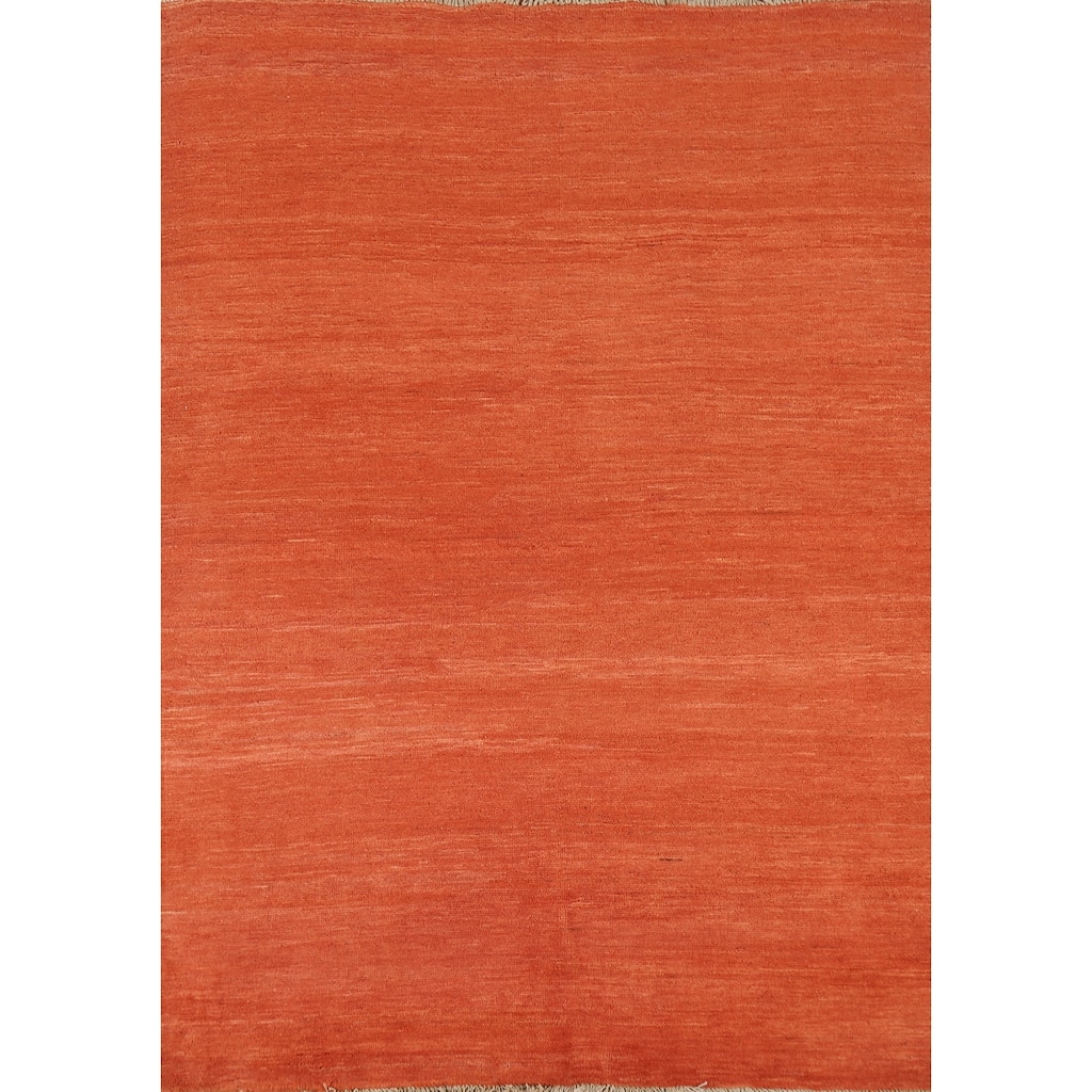 Orange Modern Gabbeh Oriental Area Rug Handmade Stripe Wool Carpet - 4'10" x 6'5"