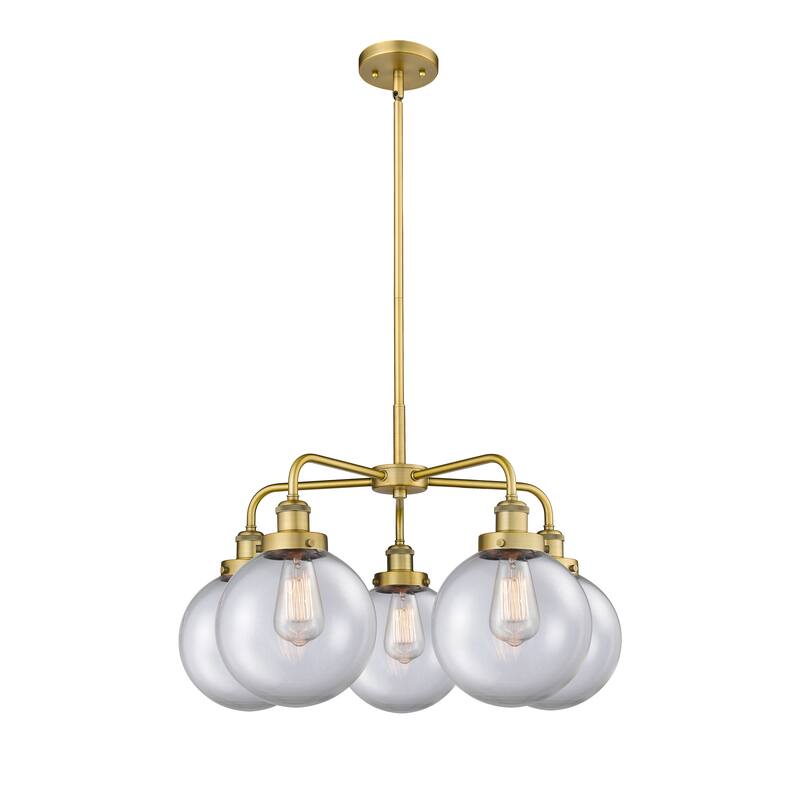 Innovations Lighting Beacon - 5 Light 26" Stem Hung Chandelier - Clear/Brushed Brass