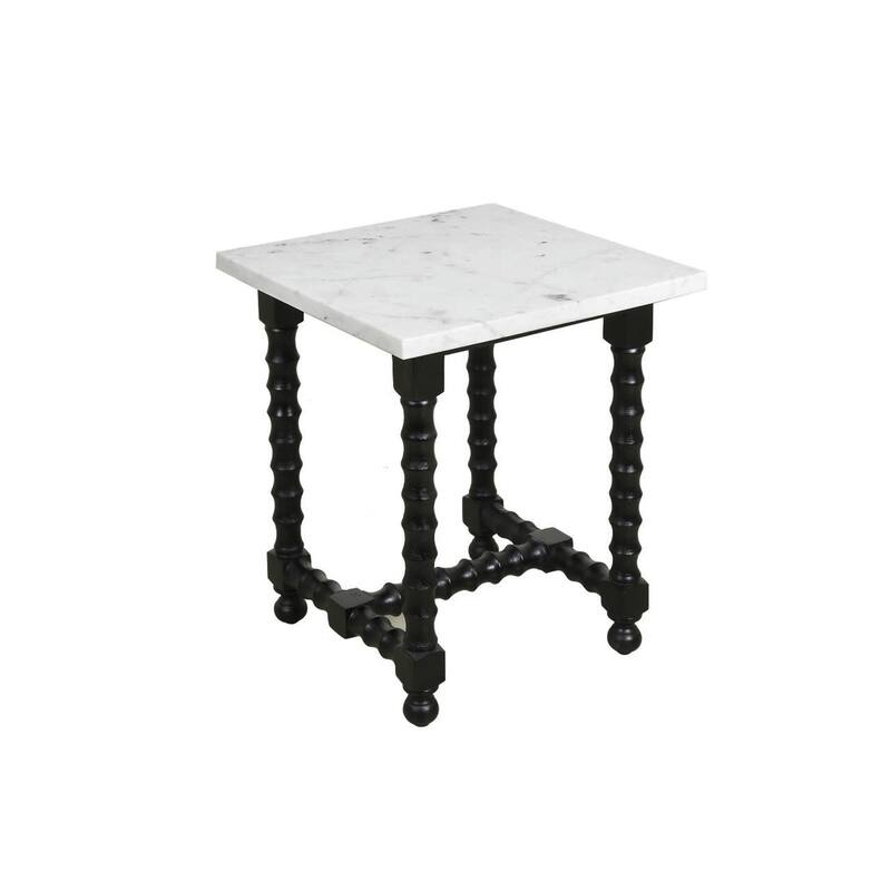 HomeRoots 24" White and Black Marble and Solid Wood Square Trestle End Table - 20 in. x 24 in. x 20 in.