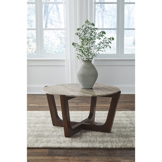 Signature Design by Ashley Tanidore Brown/Gray Round Cocktail Table - 36" W x 36" D x 18.5" H