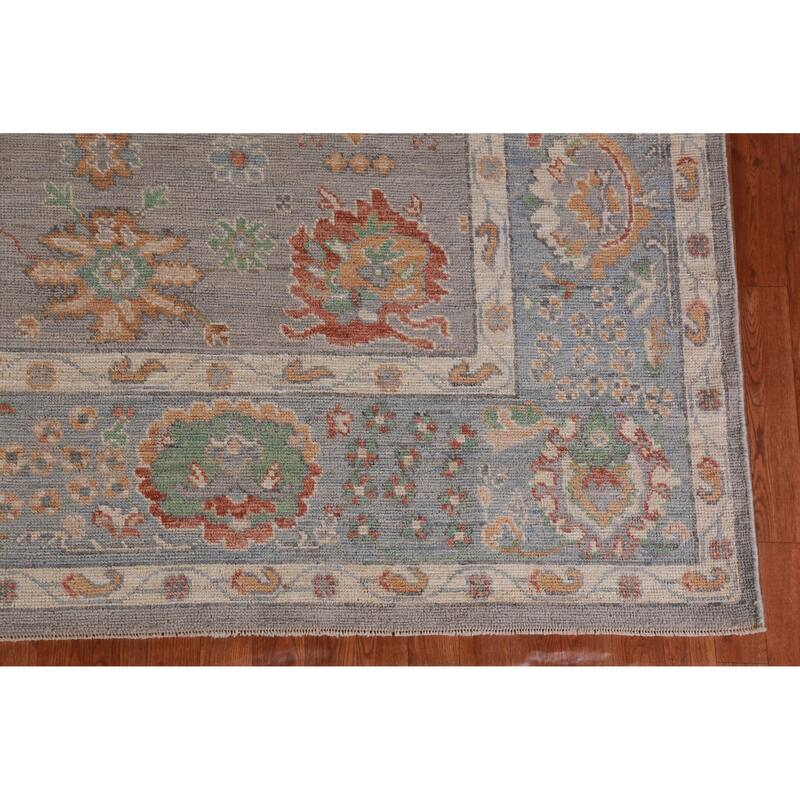 Hand Knotted Oriental 100% Wool Carpet Transitional All-Over Greys & Charcoal Oushak Area Rug - 13' 4'' X 9' 11''