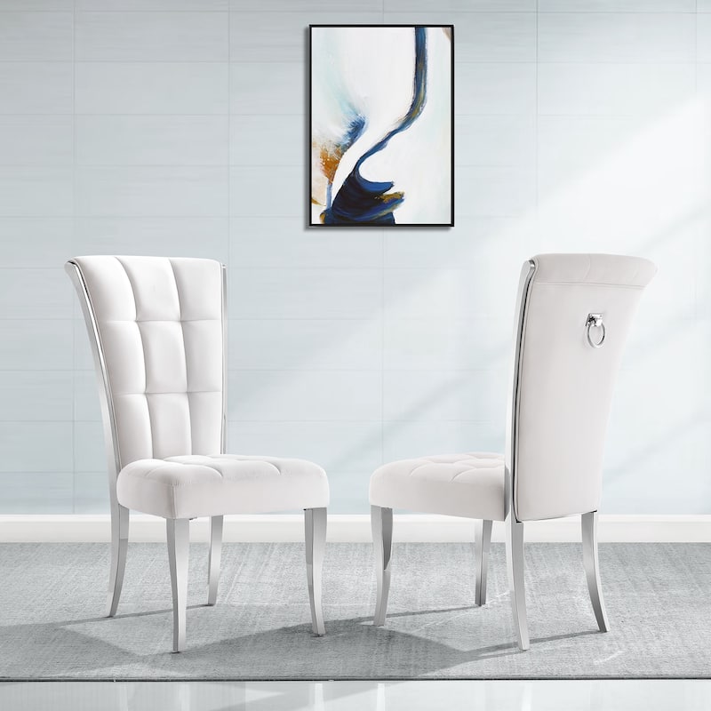 Luxury Velvet Upholstered Dining Chairs with Polished Gold Metal Legs - Set of 2 - Silver - Short