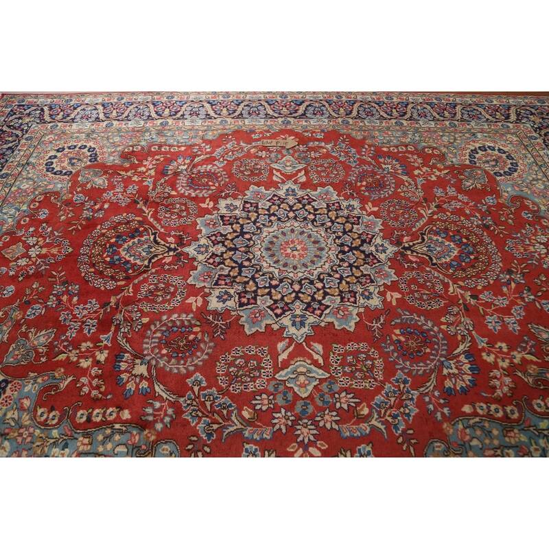 Hand Knotted Oriental 100% Wool Carpet Traditional Floral Oranges & Rust Kerman Area Rug - 11' 4'' X 8' 0''