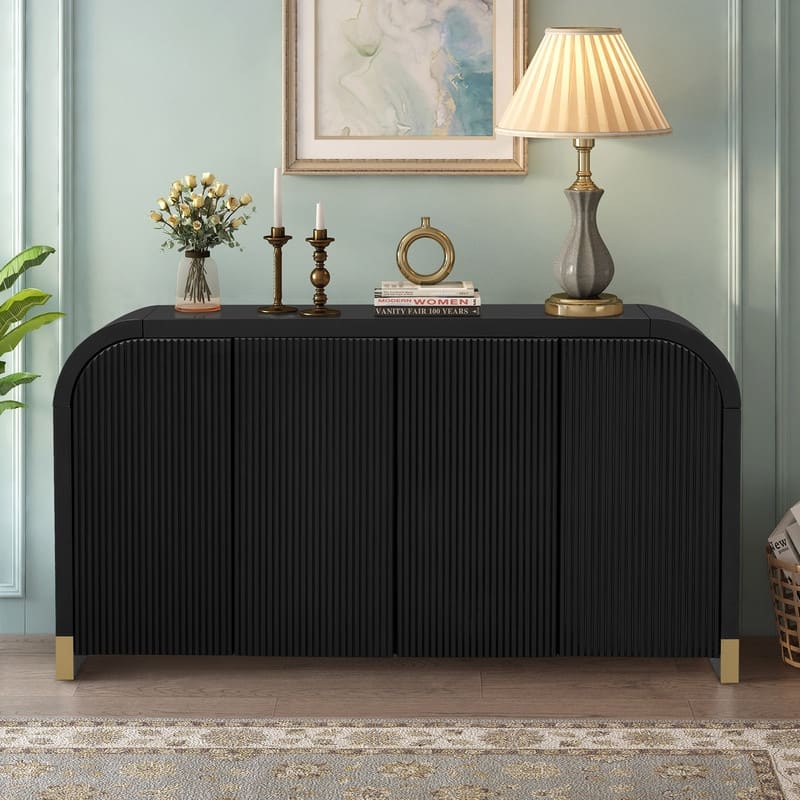 60" Curved Corner Cabinet Sideboard with Adjustable Shelves