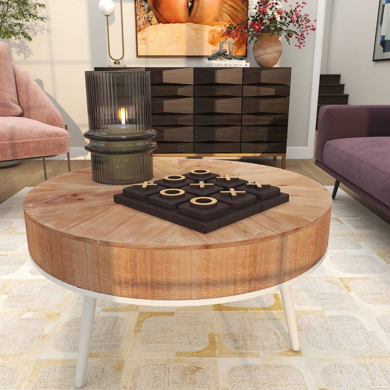 Wooden Tic Tac Toe Block Game Set with Steel or Light Wood Pieces - Black, Dark Brown, Gold - Roche River Decor