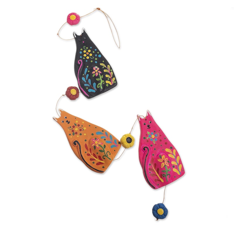 Novica Handmade Cat Parade Ceramic Wall Accent