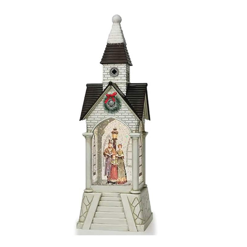13" White Pre-Lit Carolers in Glitter Christmas Snow Globe