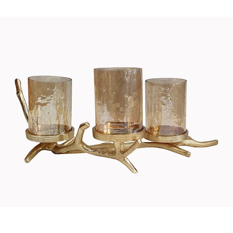 Twig Branch with Luster Glass Pillar Holder - 15.75" - Gold