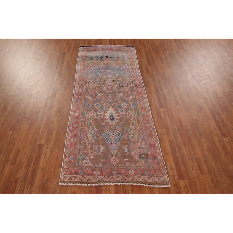 Distressed Mahal Persian Vintage Runner Rug Hand-Knotted Wool Carpet - 3'7" x 8'10"