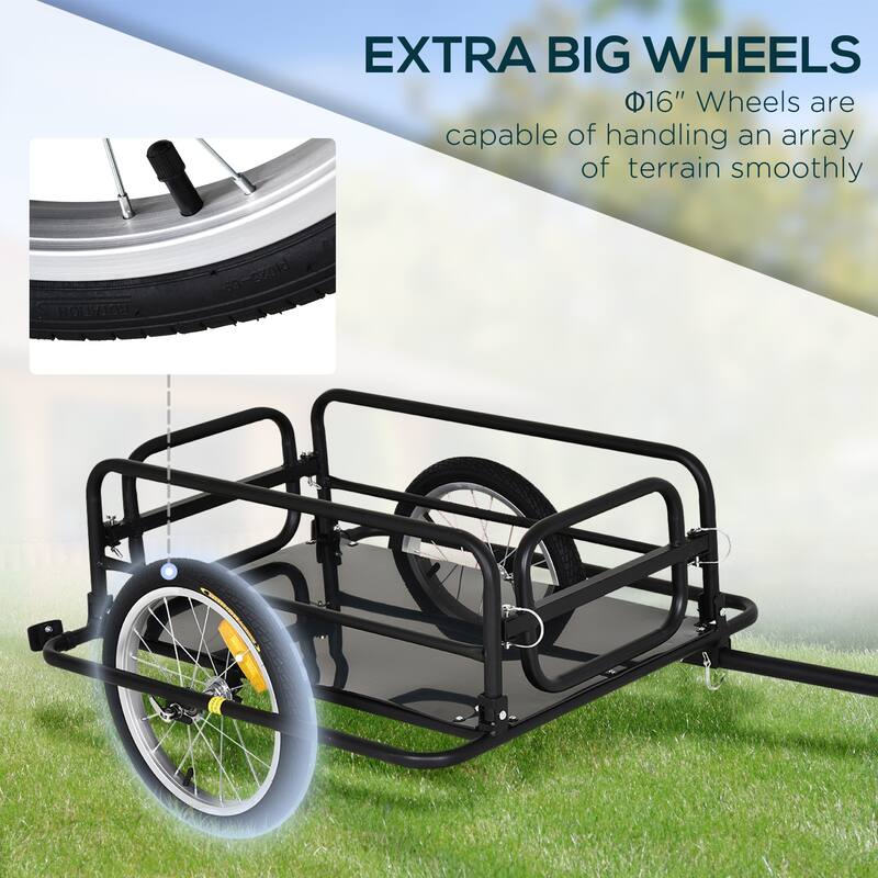 Foldable Bike Cargo Trailer with Steel Frame, Detachable Walls, and 16-Inch Wheels