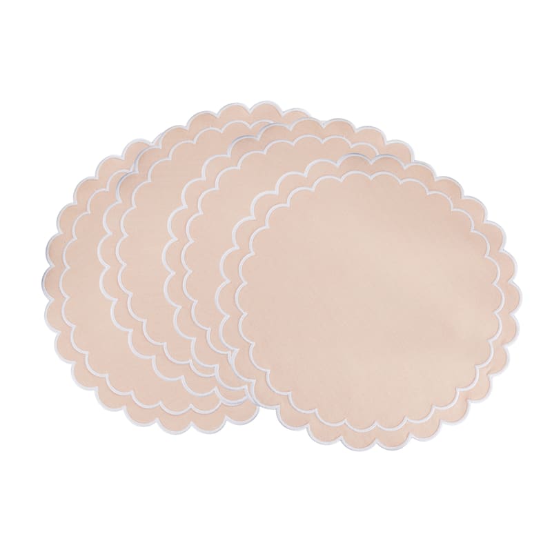 Scalloped Cotton Placemats (Set of 4) - Layered Wavy Edge Round Table Placemats for Dining, Entertaining & Everyday Table, 15"