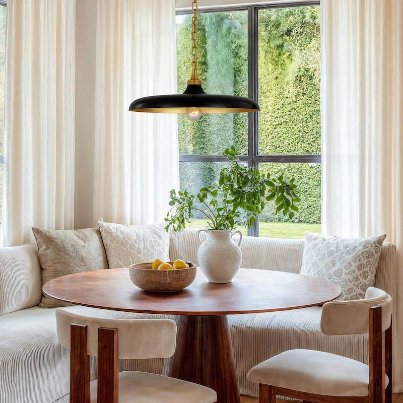 Raven Black Modern Pendant Light - Metal Matte Black, Brass Dome Light Fixture For Modern, Scandinavian, Minimalist Room Decor