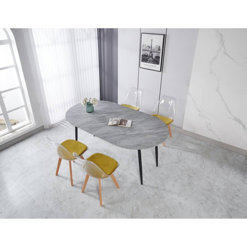 Modern Extensible Oval Dining Table, Kitchen Table with MDF Top & Metal legs, Multi-functional Office Dining Table