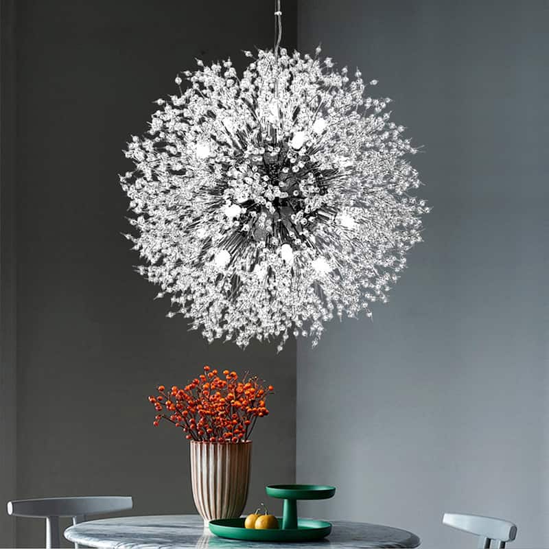 16-Light Dandelion Crystal Chandelier Firework Pendant Ceiling Light - Silver