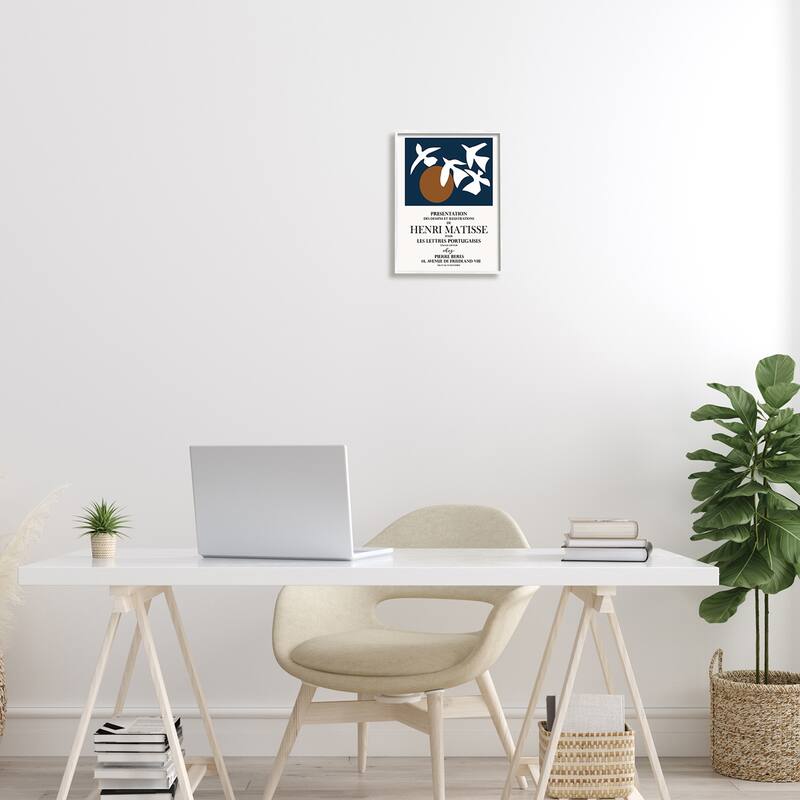 Stupell Historic Matisse Birds Flying Sun Collage Flyer Framed Wall Art - Blue