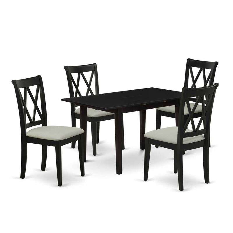 HomeStock 5-Pc Black Finish Solid Wood Top-Rectangular Dining Room Set with Butterfly Leaf-Seats 4
