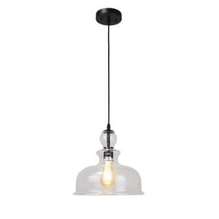 1-light Clear White Glass w/ Matte Black Hanging Pendant