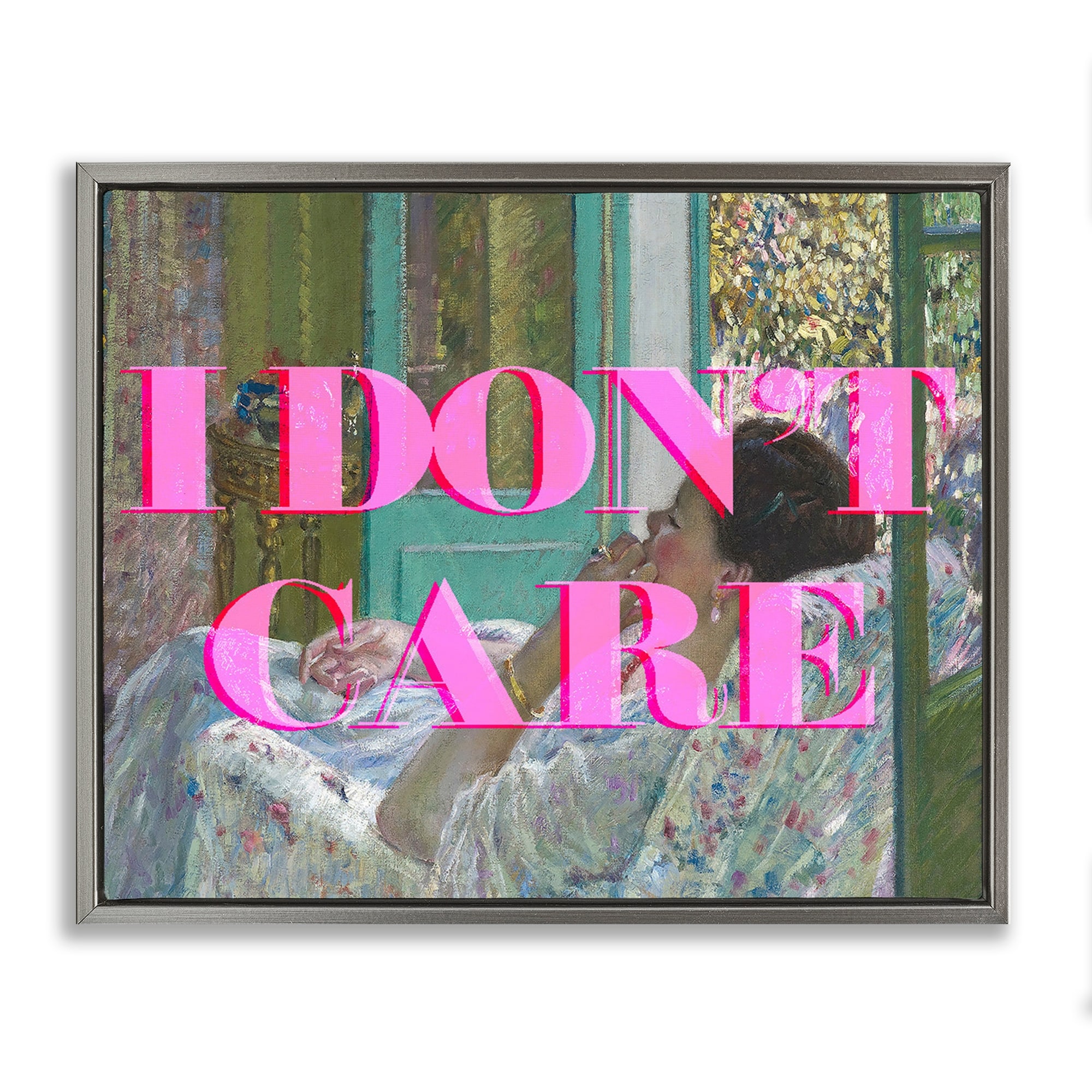 Stupell I Don't Care over Classic Painting Framed Floater Canvas Wall Art Design By Lil' Rue